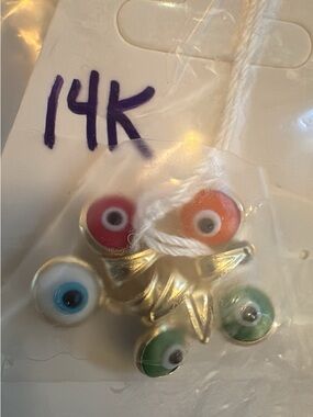 14k Gold stamped and tested Evil Eye pendant - many colors 100$ per eye! New!